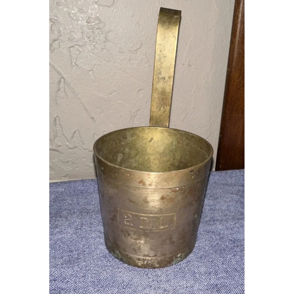 Antique French set of Brass Measuring Cups set of 6- From 1/2L to 1cl